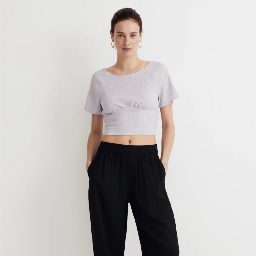 Madewell Shirred Crewneck Crop Top in Dusty Lavender Size Small